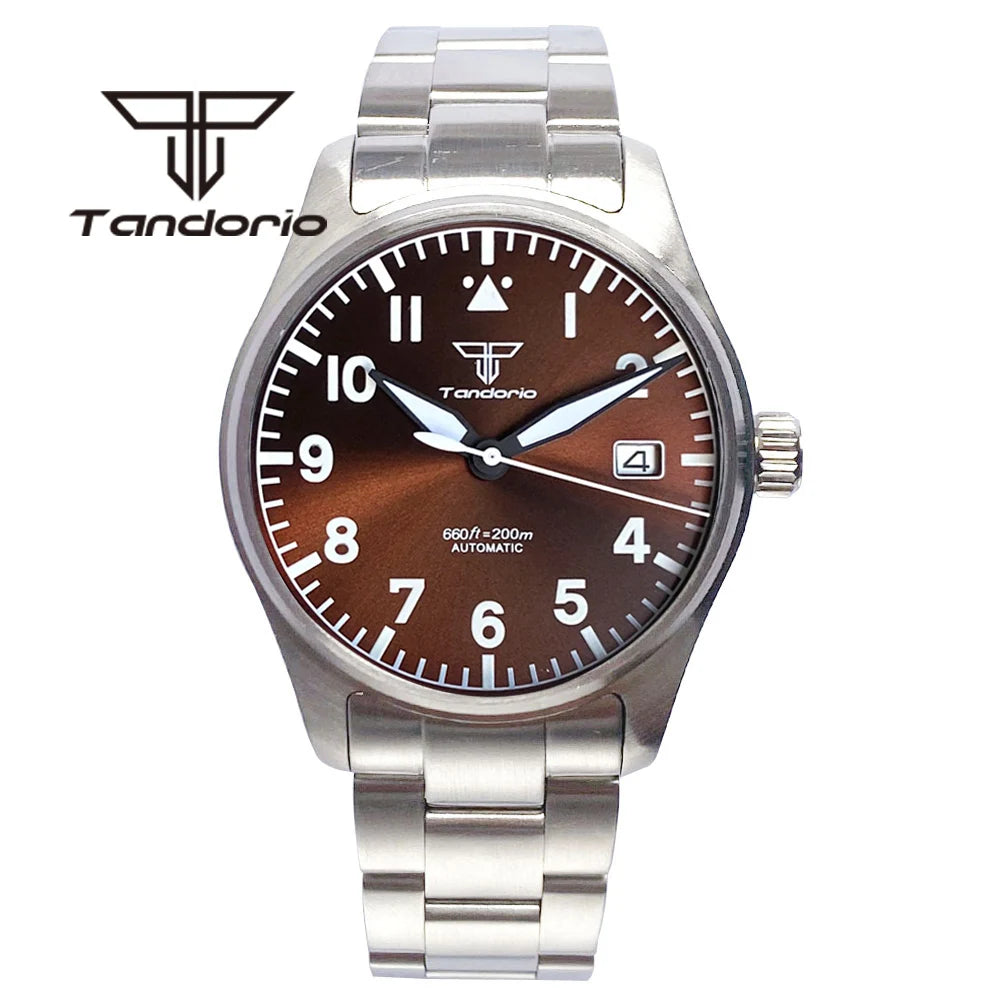 Tandorio 39mm Diving Pilot Automatic Watch for Men NH35/PT5000/Miyota8215 Movement AR Sapphire Crystal 20BAR Waterproof Luminous