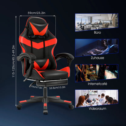 Ergonomic Gaming Chair with Massage Function, Adjustable Reclining Computer Chair with Footrest, Lumbar Support, Headrest & Armrests