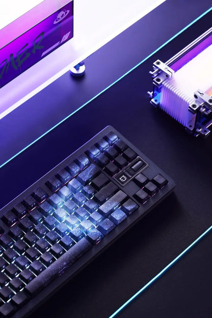 Teclas PBT transparentes con degradado galaxia morado y grabado lateral, 135 teclas, compatibles con teclado mecánico de 60/64/84/98/108 teclas