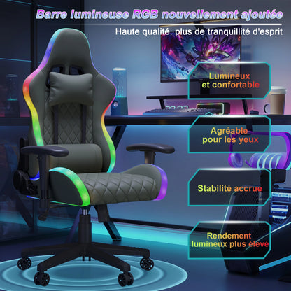 Ergonomic Office Chair with Lumbar Massage, RGB LED Lighting, Reclining Backrest, Adjustable Armrests Gaming Desk Chair for Home Office