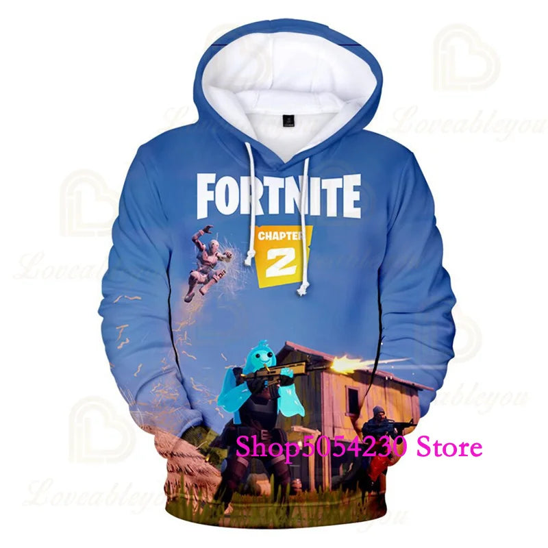 Sweatshirts com Capuz Fortnite Temporada 2 para Rapazes e Crianças, Casuais em Poliéster, com Estampado Cartoon de Heróis de Jogo de Batalha, Pullovers de Outono para Raparigas
