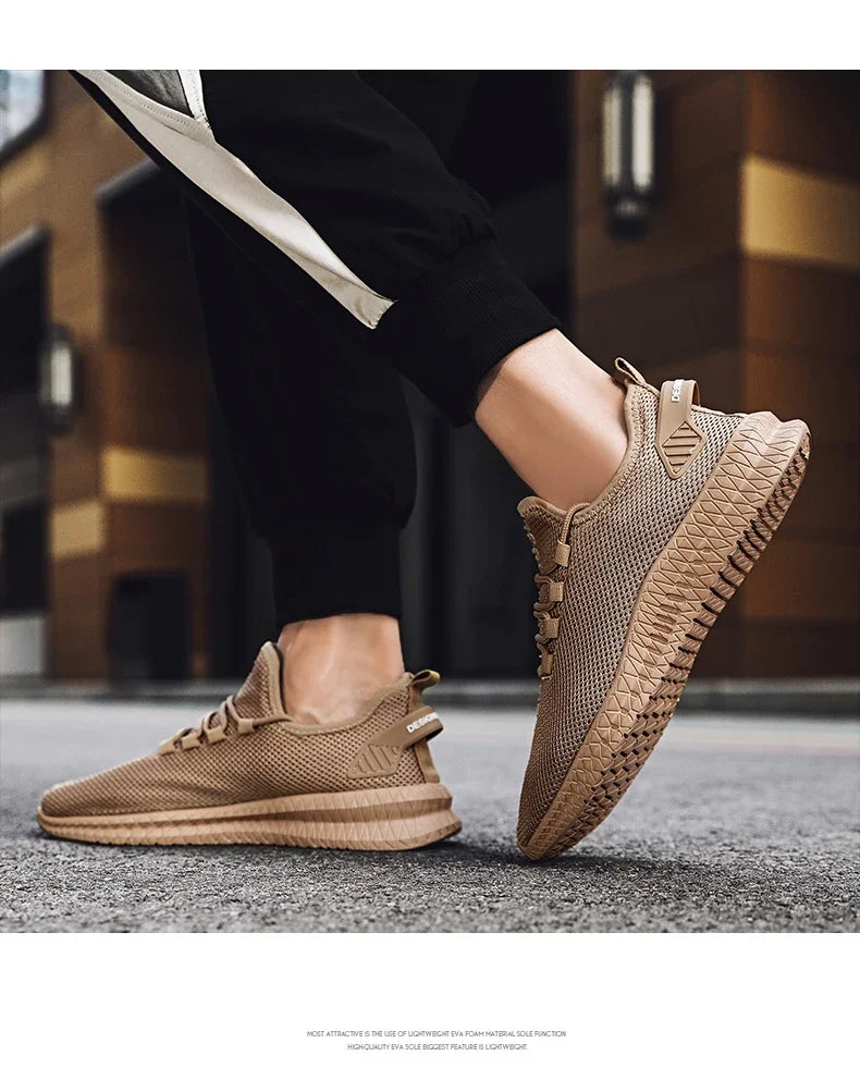 Zapatillas deportivas informales antideslizantes para hombre, transpirables, para correr al aire libre, entrenar, hacer senderismo y practicar deportes; zapatillas con cordones de tejido de punto para actividades al aire libre