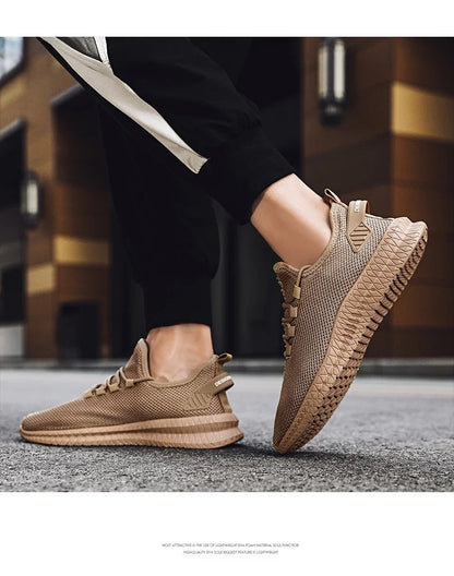 Zapatillas deportivas informales antideslizantes para hombre, transpirables, para correr al aire libre, entrenar, hacer senderismo y practicar deportes; zapatillas con cordones de tejido de punto para actividades al aire libre