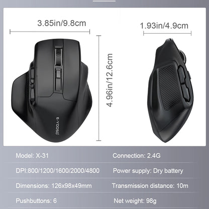 E-YOOSO X-31 ratón gaming inalámbrico USB 2.4G grande para manos grandes PAW3212 4800 DPI 5 botones para gamer, ordenador portátil y PC