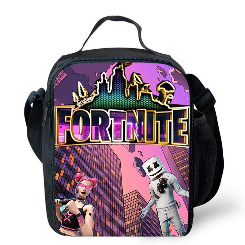 Fortnite Cartoon Lunch Bag, Portable Insulated Lunch Bag, Reusable Food Storage Bag, Suitable for Children and Students