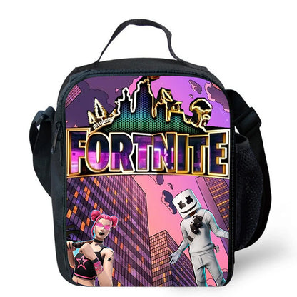 Fortnite Cartoon Lunch Bag, Portable Insulated Lunch Bag, Reusable Food Storage Bag, Suitable for Children and Students