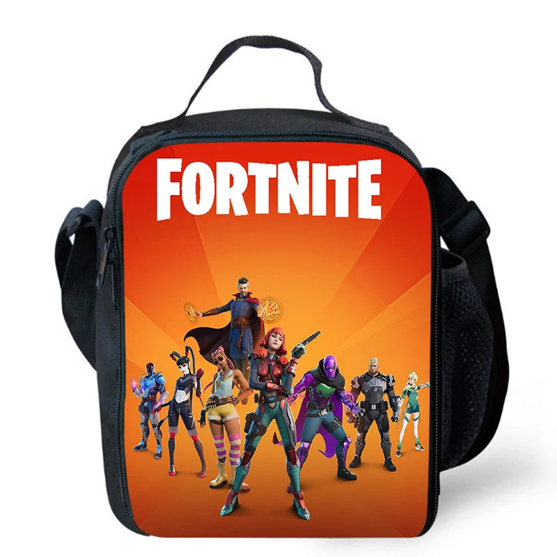 Fortnite Cartoon Lunch Bag, Portable Insulated Lunch Bag, Reusable Food Storage Bag, Suitable for Children and Students
