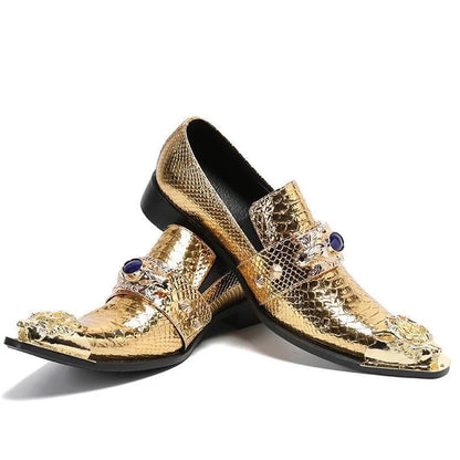 Men's Luxury White Gold Metal Toe Oxford Elegant Loafers Slip-On Dress Shoes Formal Wedding Party PU Leather Shoes Size 38-46