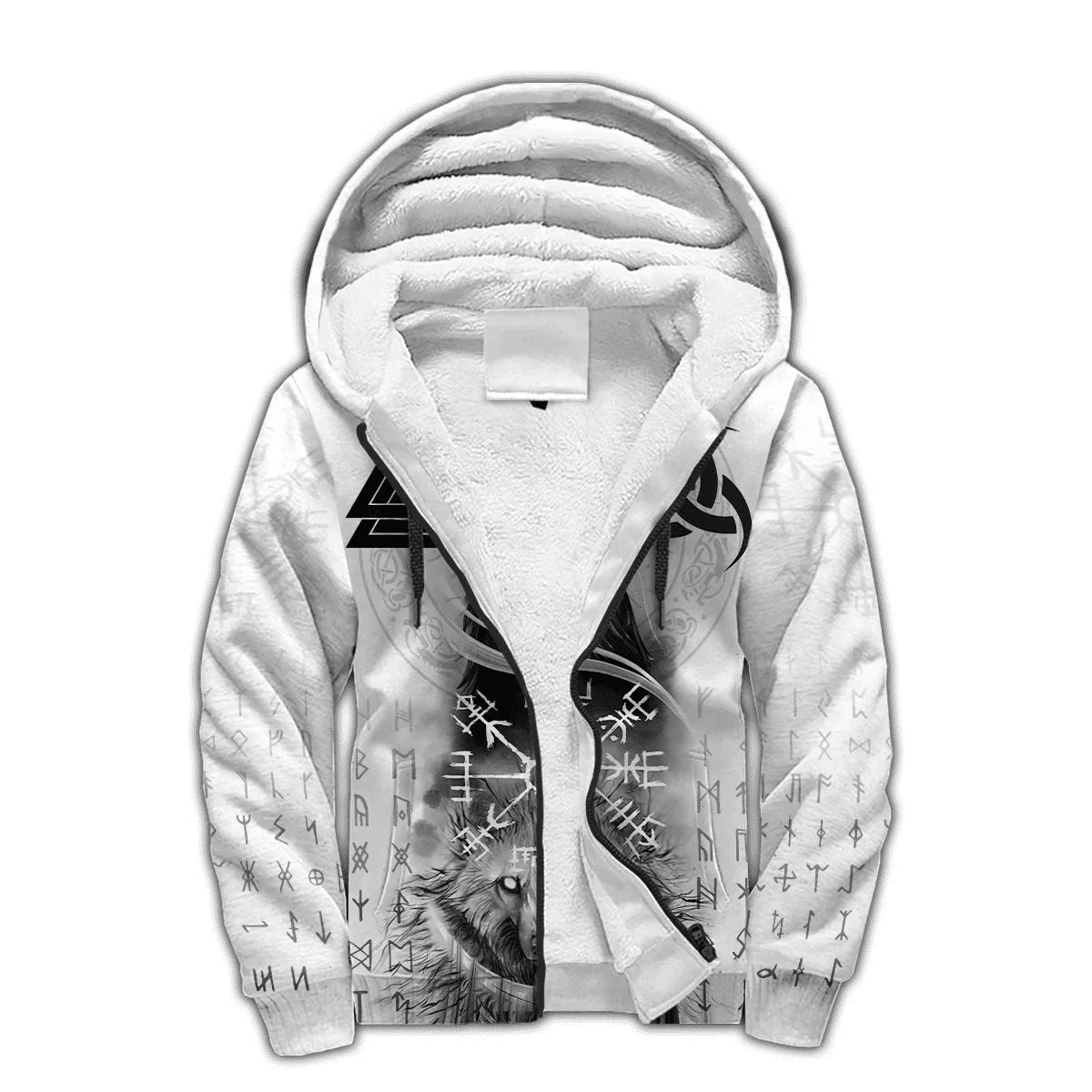 Mjolnir Odino Corvo Lupo Tatuaggio Felpa con cappuccio da uomo invernale più spessa con zip, stampata in 3D, unisex, casual, tuta con cappuccio, giacca in pile calda KD16