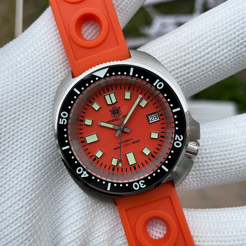 STEELDIVE New Arrival 44mm SD1974 Orange Dial Ceramic Bezel Super Luminous 200m NH35 Automatic Dive Watch with Milled Clasp
