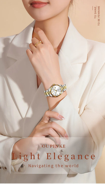 OUPINKE 3199 Real Diamond Automatic Watch for Women Sapphire Crystal Mirror 50M Waterproof Luxury Elegant Ladies Watch Set