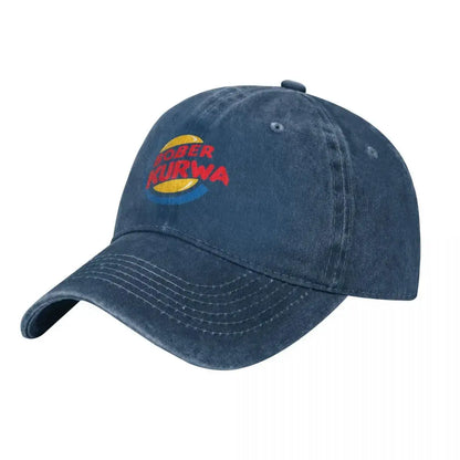 Baseballová čepice Burger King inspirovaná memem Bober Kurwa, čepice z opotřebovaného džínoviny, vintage, pro outdoorové aktivity, měkká sluneční čepice bez pevné konstrukce