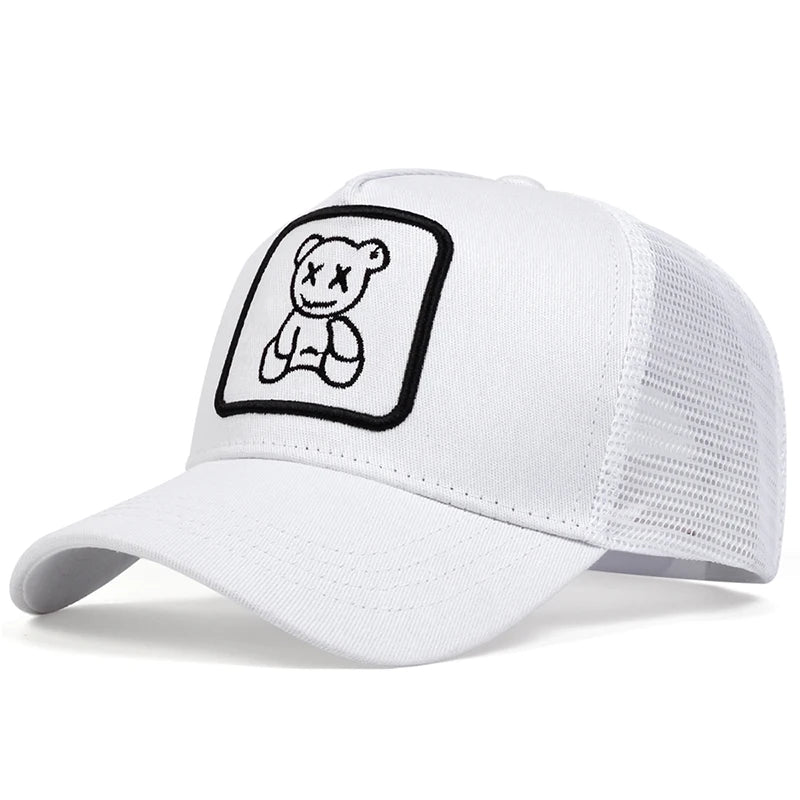 Cute Bear Embroidery Mesh Trucker Hat Unisex Adjustable Baseball Cap Spring Summer Outdoor Casual Sunscreen Hat