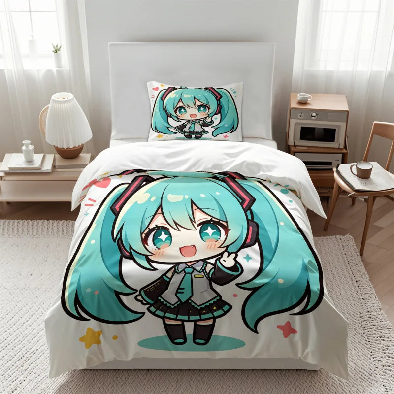 Set navlake za poplun Hatsune Miku u chibi stilu, slatka anime posteljina s jastučnicama, dekor za gaming sobu, spavaću sobu tinejdžera i djece, poklon za fanove