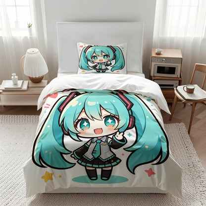 Set navlake za poplun Hatsune Miku u chibi stilu, slatka anime posteljina s jastučnicama, dekor za gaming sobu, spavaću sobu tinejdžera i djece, poklon za fanove