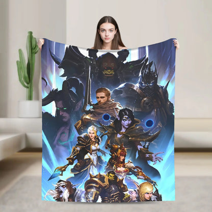 WOW World of Warcraft Arthas Retro Game Flannel Blanket  Super Warm Throw Blanket for Bedroom Camping Bedspread Sofa Bed Cover