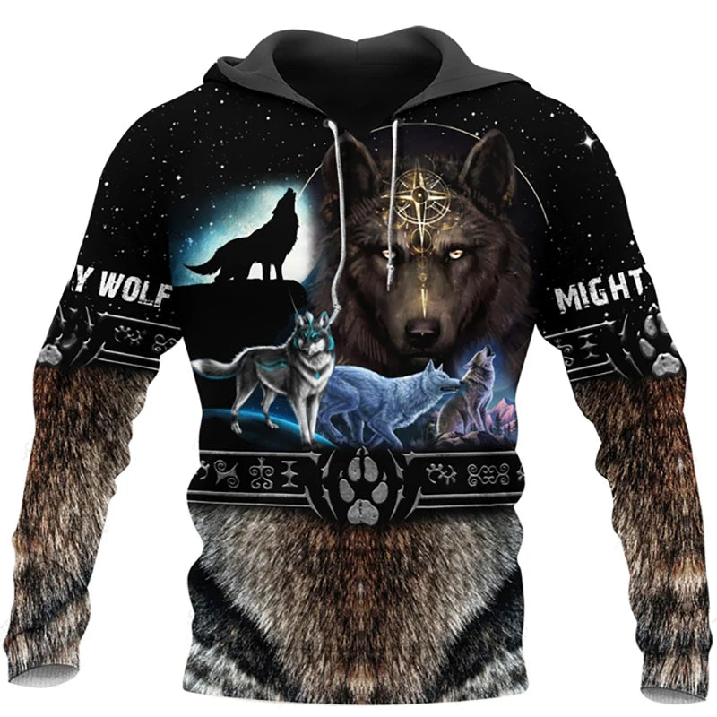 Fashion Spring Autumn Wolf Animal Men's Hoodies 3D All Over Printed Sweatshirt Unisex Pullover Casual Jacket Streetwear Coat 4XL