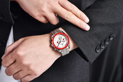 Reloj para hombre PAGANI DESIGN «New Moon» – Reloj de cuarzo de lujo, cronógrafo, cristal de zafiro con tratamiento antirreflectante, bisel de cerámica, agujas luminiscentes