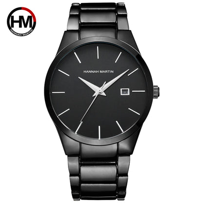Montre pour homme Hannah Martin, boîtier en acier inoxydable, mouvement à quartz, cadran de 41 mm, style professionnel, avec affichage du calendrier (imitation)
