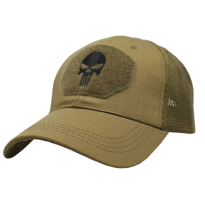 Baseballkappe im Camouflage-Look, aus atmungsaktivem Netzgewebe, taktische Camo-Kappe der Special Forces, mit Totenkopf- und Enten-Schirm
