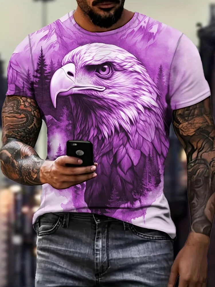Men's Patriotic 3D Eagle Print T-Shirt Casual Crew Neck Short Sleeve Pullover for Summer Fashion Outdoor Activities Men's Clothing