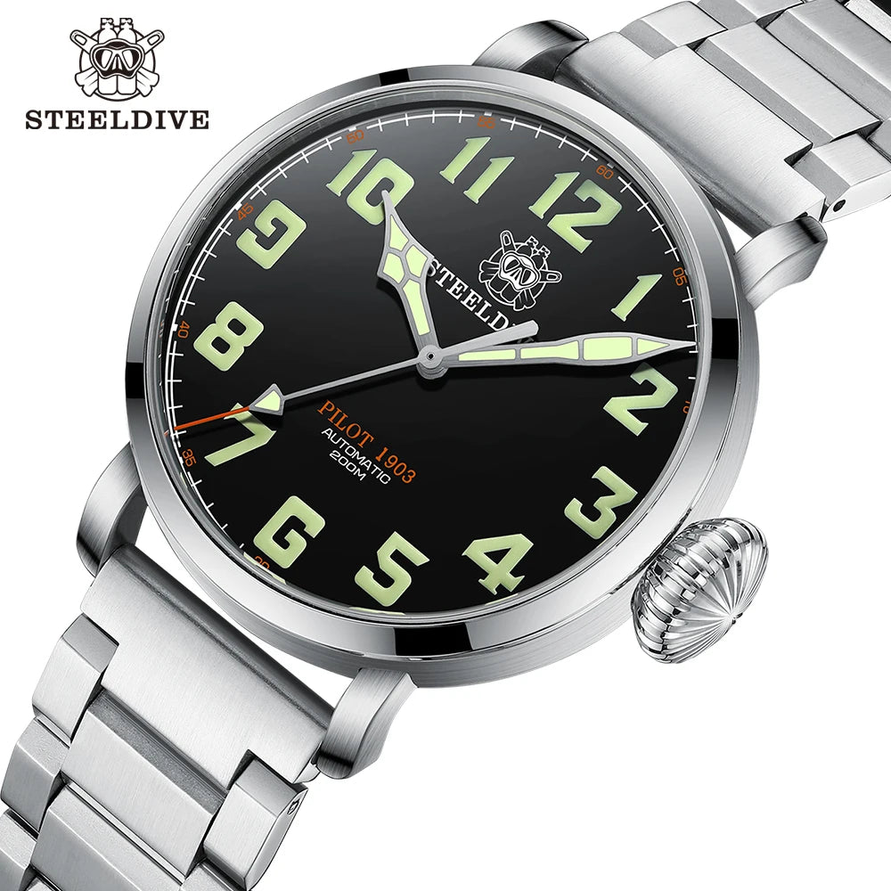 STEELDIVE SD1903 Big 46.5mm Steel Case C3 Luminous 200M Waterproof Sapphire Glass with AR Coating NH35 Mechanical Men Watches