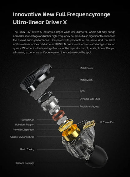 Kz Gk Kunten 1DD Dynamic Drive Earphone Hifi IEMs in ear Earbuds 2pin Detachable Cable Metal Gamer Audiophile headset