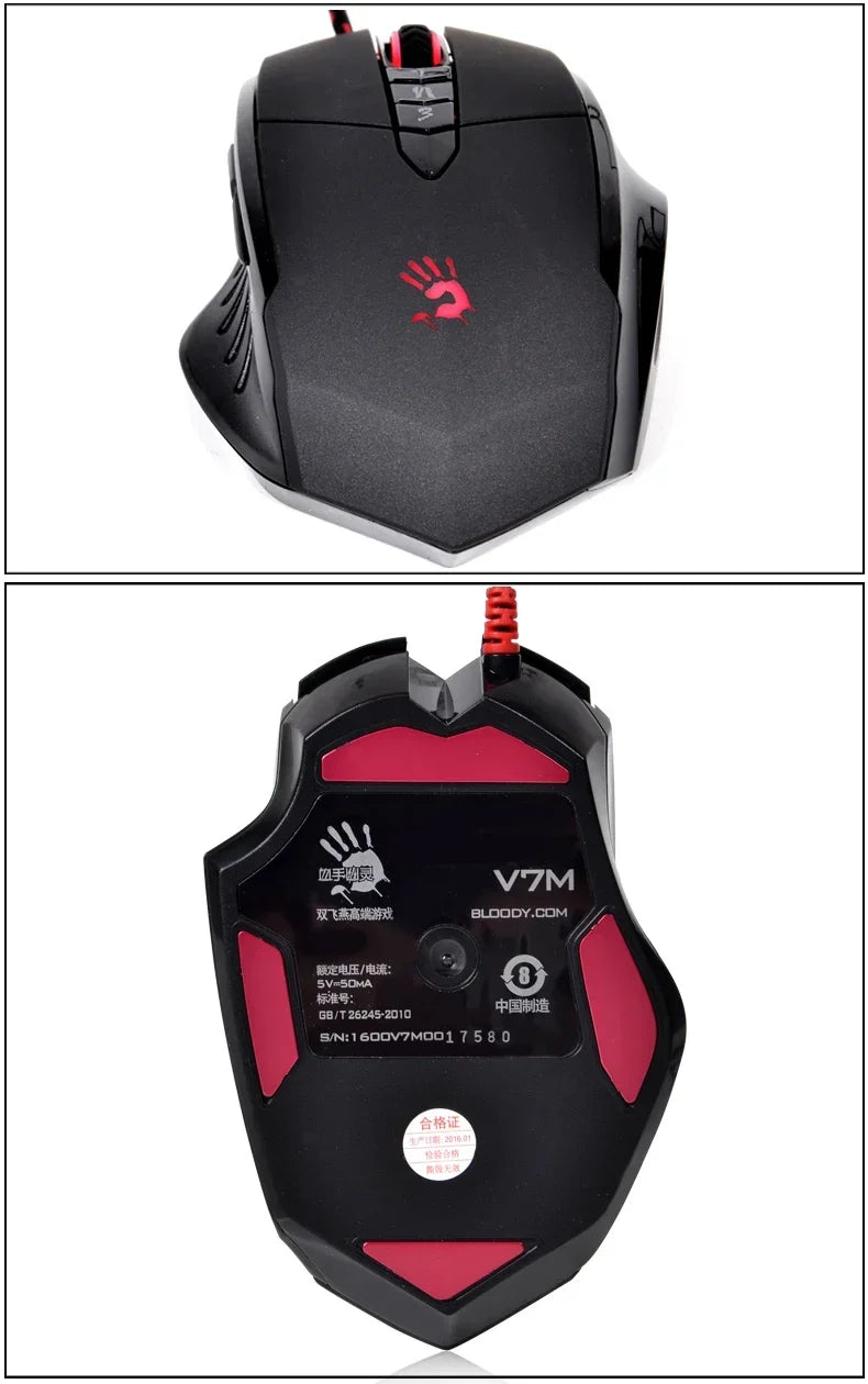 Bloody V7M kabelgebundene Maus RGB leichtes ergonomisches Design 4000dpi PC Büro E-Sports Gaming Makroprogrammierung Maus für CF LOL CS