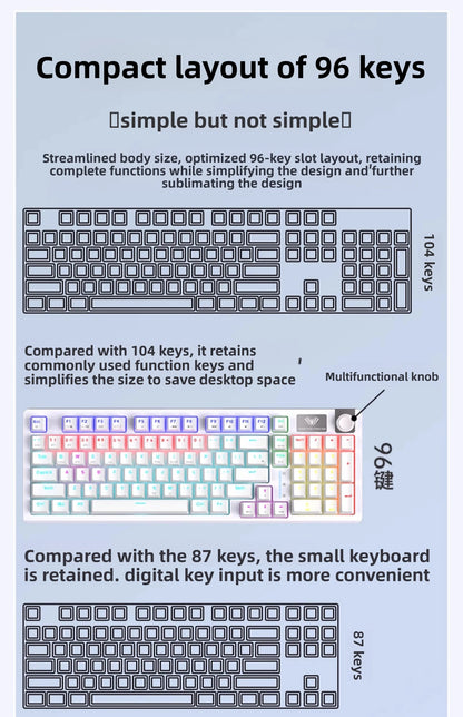 AULA S98 Lipstick Liquid Foundation Series Wireless Keyboard Hot-swappable E-sports Gaming Office Long Life Laptop Accessories