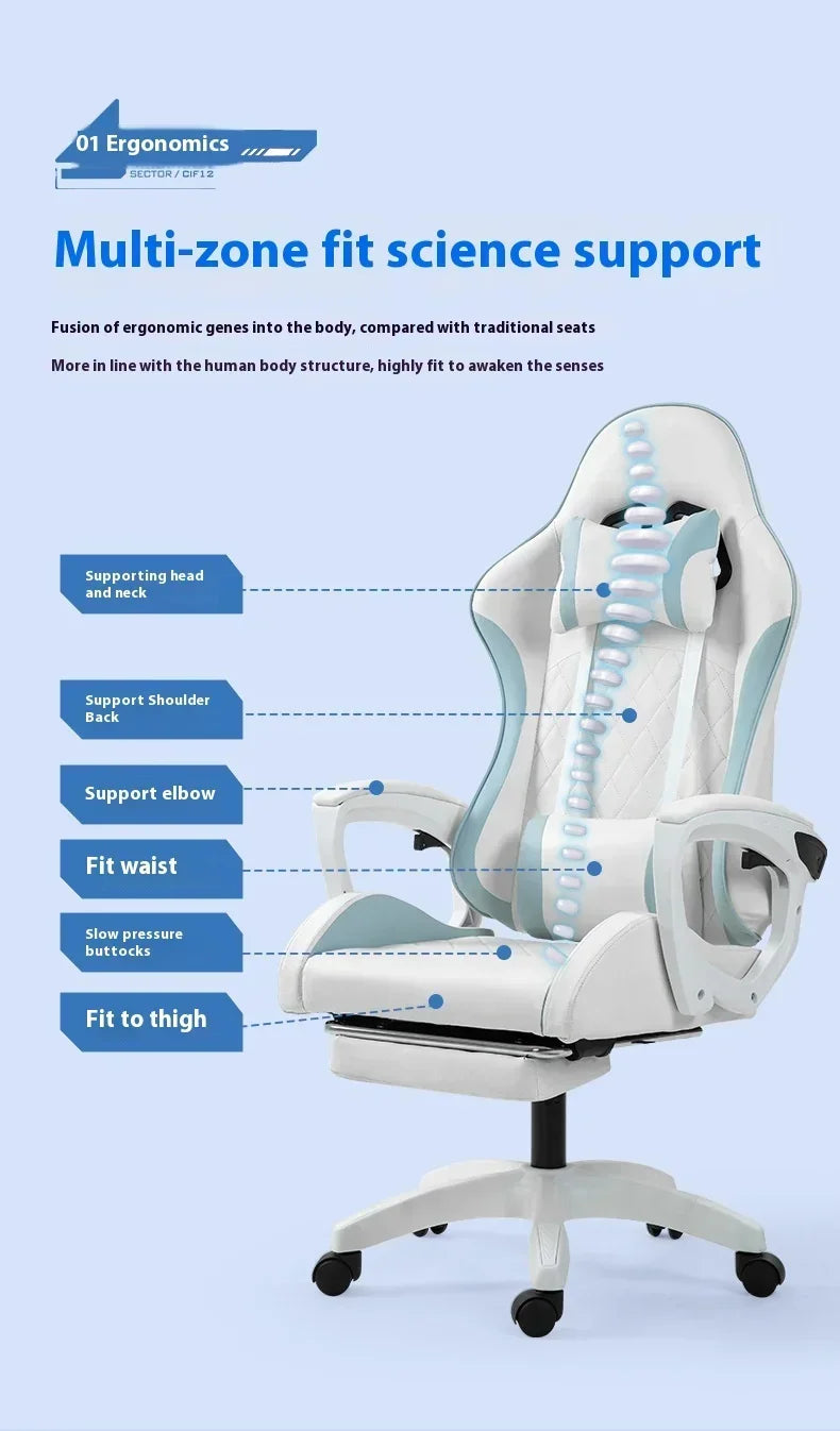 Ergonomic Racing Gaming Chair with Footrest, Reclining PU Leather Gaming Chair for Home Office, Computer Desk & Living Room