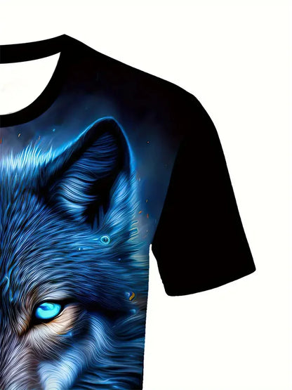 Men's 3D Wolf Print T-Shirt Casual Round Neck Short Sleeve Shirt Breathable and Comfortable Fabric Men's Street Outdoor Clothing