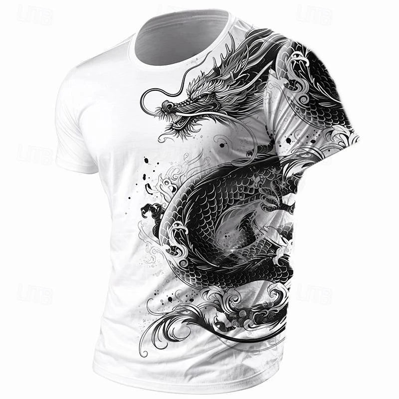 3D Print Dragon Pattern T-Shirt Men Vintage Street Short Sleeve O-Neck T-Shirts Harajuku Trend Man Spring Fashion Trend New Tee