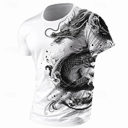 3D Print Dragon Pattern T-Shirt Men Vintage Street Short Sleeve O-Neck T-Shirts Harajuku Trend Man Spring Fashion Trend New Tee