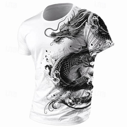 3D Print Dragon Pattern T-Shirt Men Vintage Street Short Sleeve O-Neck T-Shirts Harajuku Trend Man Spring Fashion Trend New Tee