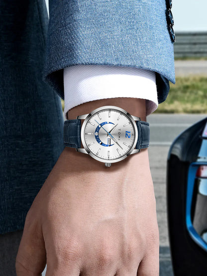 Reloj de cuarzo TOMI, de estilo elegante y profesional, con correa de piel, caja de aleación y esfera con agujas: diseño de alta gama, ideal como regalo para hombre.