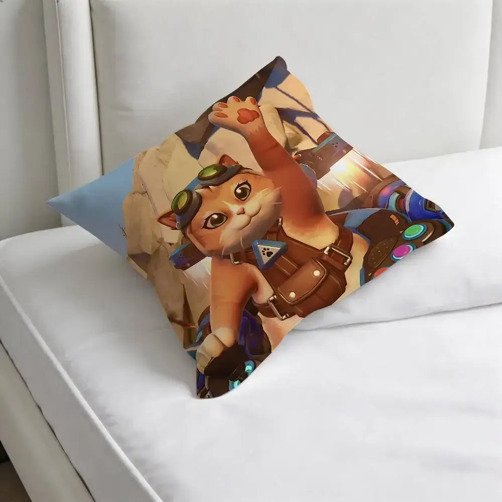Jetpack Cat O-Overwatch Game Square Pillow Case Soft Decorative Throw Pillow Cover for Home Sofa Bed