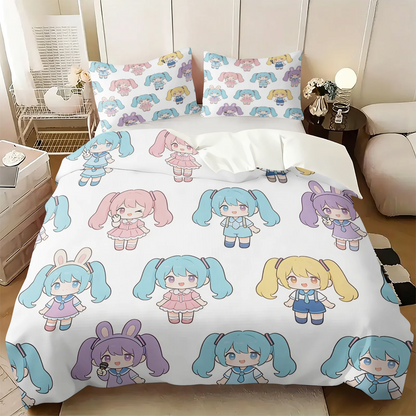 Set navlake za poplun Hatsune Miku u chibi stilu, slatka anime posteljina s jastučnicama, dekor za gaming sobu, spavaću sobu tinejdžera i djece, poklon za fanove