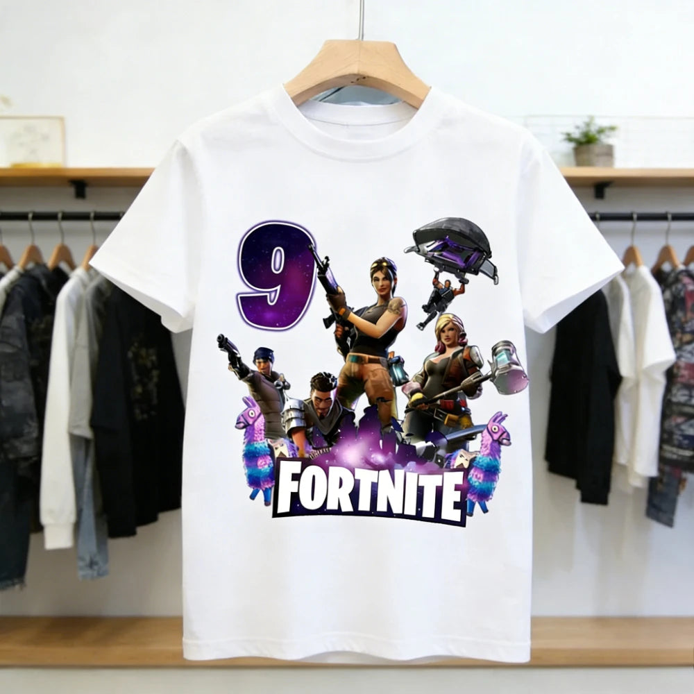 Fortnite Children’s Birthday Number T-Shirt Girls Boys Summer Clothes Baby Cotton Tee Shirts Party Short Sleeve Tops Toddler Gift