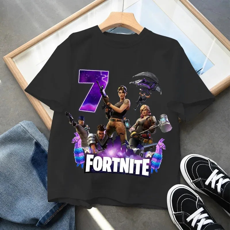 Fortnite Children’s Birthday Number T-Shirt Girls Boys Summer Clothes Baby Cotton Tee Shirts Party Short Sleeve Tops Toddler Gift