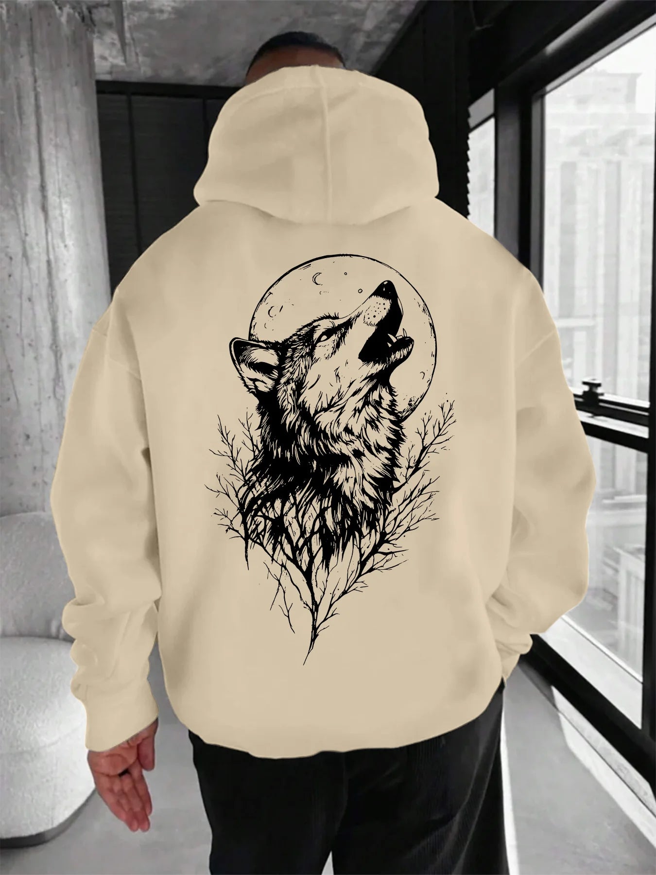 Men's Wolf Pattern Printed Hooded Sweatshirt A Comfortable Casual and Fashionable Hooded Pullover Shirt Men's Clothing