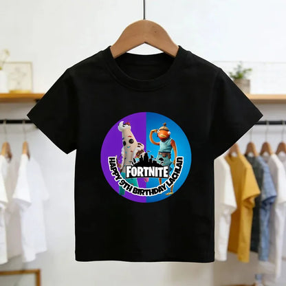 Fortnite Theme Cartoon Printed T-Shirt Summer Child White Cotton T-Shirt Cartoon Hot Game Fortnite Short Sleeve