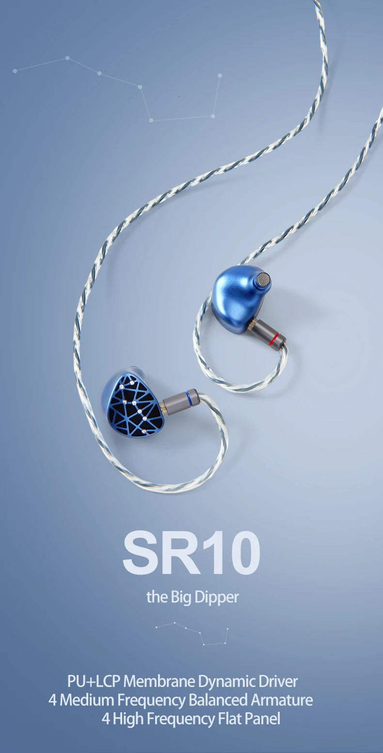 Sound Rhyme SR10 HiFi Earphones 2DD+4BA Hybrid Wired In-Ear Monitors, High Resolution Music Earphones with Detachable Cable, 2.5mm 3.5mm 4.4mm Plug