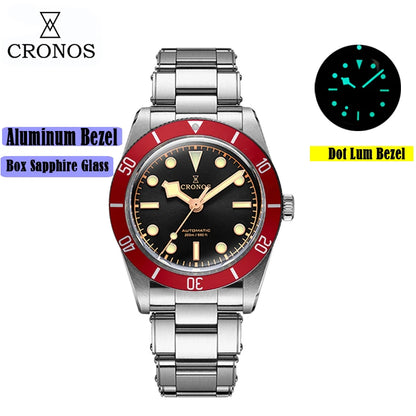 Cronos Luxury Men's Watches 37mm Diver BB54 Vintage Automatic Matt/ Aluminum Bezel Female End Links Sapphire 20 Bar L6033 M