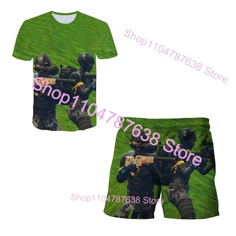 2PCS Suits F-Fortnite Victory 3D T-shirt Shorts Kids Tops Girls Boys Battle Royale Clothes Harajuku Tees Hero Children T-Shirt