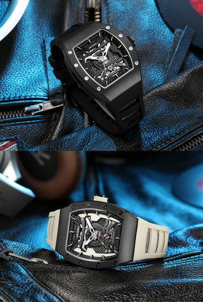 MEGIR Men's Automatic Mechanical Watch with Stainless Steel Case Silicone Strap Fashion Waterproof Luminous Wristwatch 8604