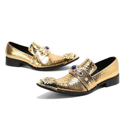 Men's Luxury White Gold Metal Toe Oxford Elegant Loafers Slip-On Dress Shoes Formal Wedding Party PU Leather Shoes Size 38-46