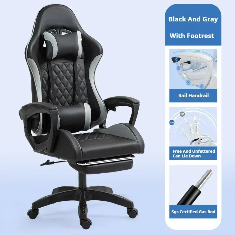 Ergonomic Racing Gaming Chair with Footrest, Reclining PU Leather Gaming Chair for Home Office, Computer Desk & Living Room