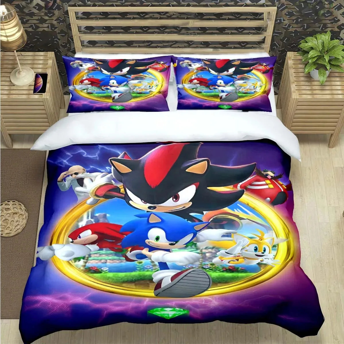 Fashion Cartoon Character Print Bedding Set Sonic Duvet Cover Comforter Bed Youth Kids Girls Boys Luxury Birthday Gift