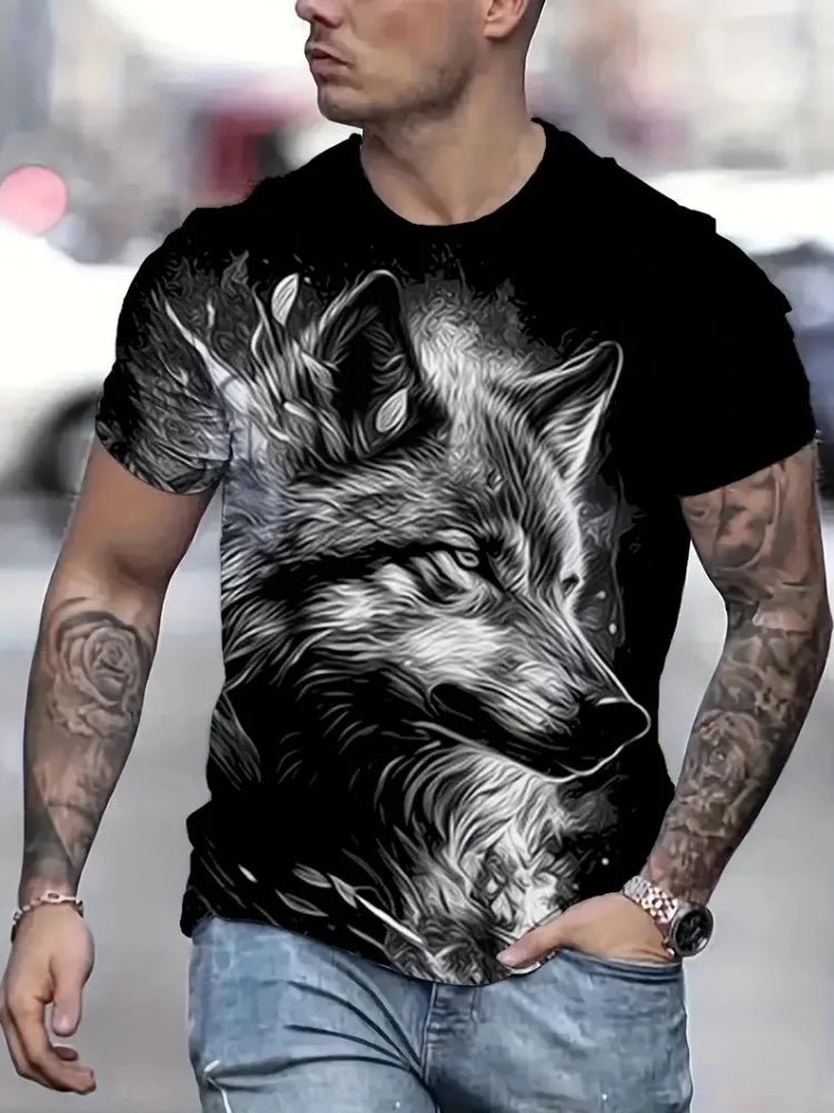 Pánske tričko s 3D vzorom a grafickým potlačou „Fire Wolf“, letné oversized tričko na voľný čas, pánska móda, fitness, oblečenie s krátkym rukávom, topy