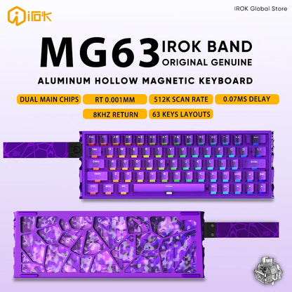 IROK MG63 Hollow Aluminium Gaming Magnetic Mechanical Keyboard 60% RT 0.001mm 8KHz 0.07ms 512K RGB Hot Swap Wired Gamer Keyboard